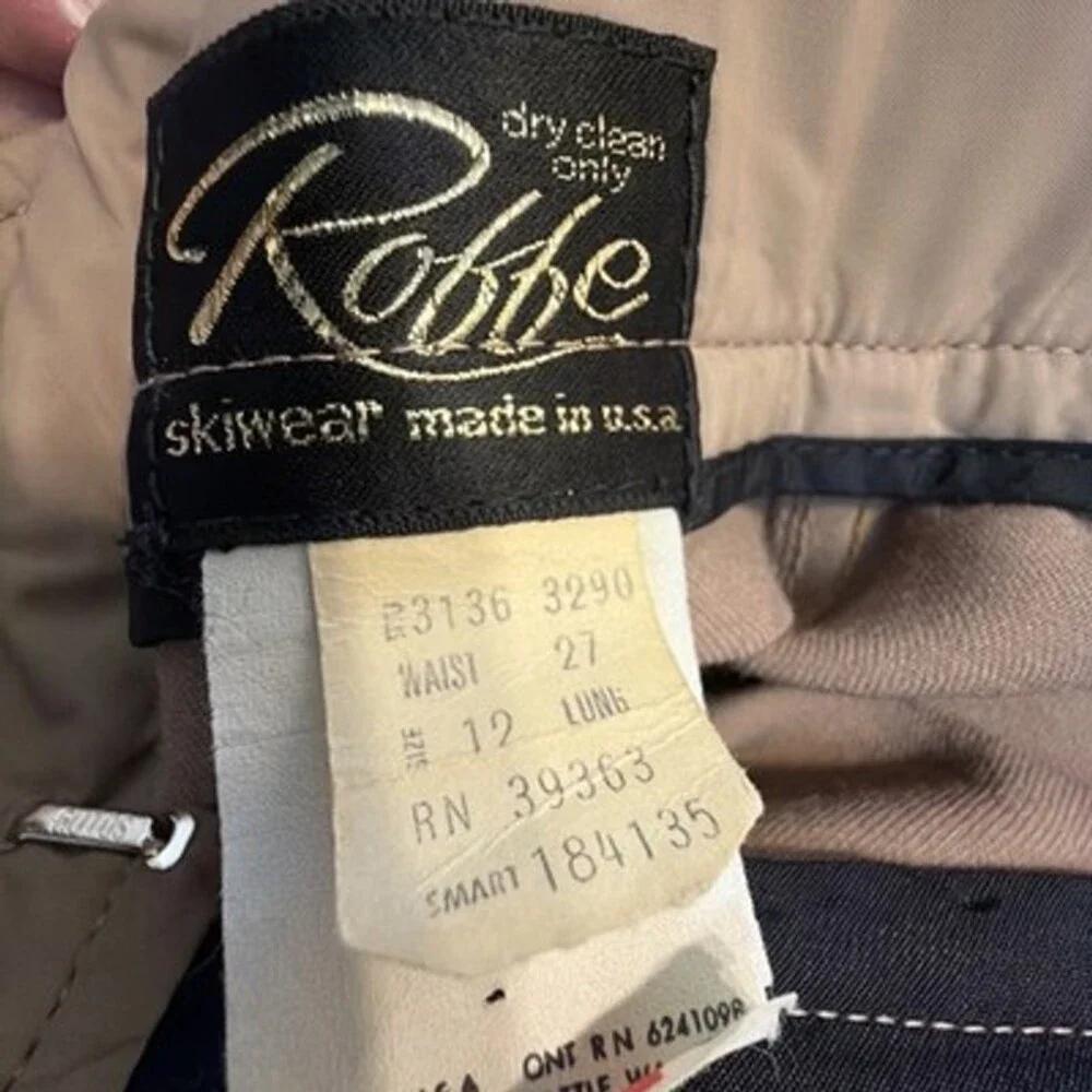 VNTG Roffe USA Womens Ski Bib Pants Wool Nylon Spandex Beige 1980s 12 W28” L30